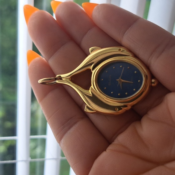 Elgin Blue Face Gold Dolphin Pendant Watch Rare - Picture 2 of 8